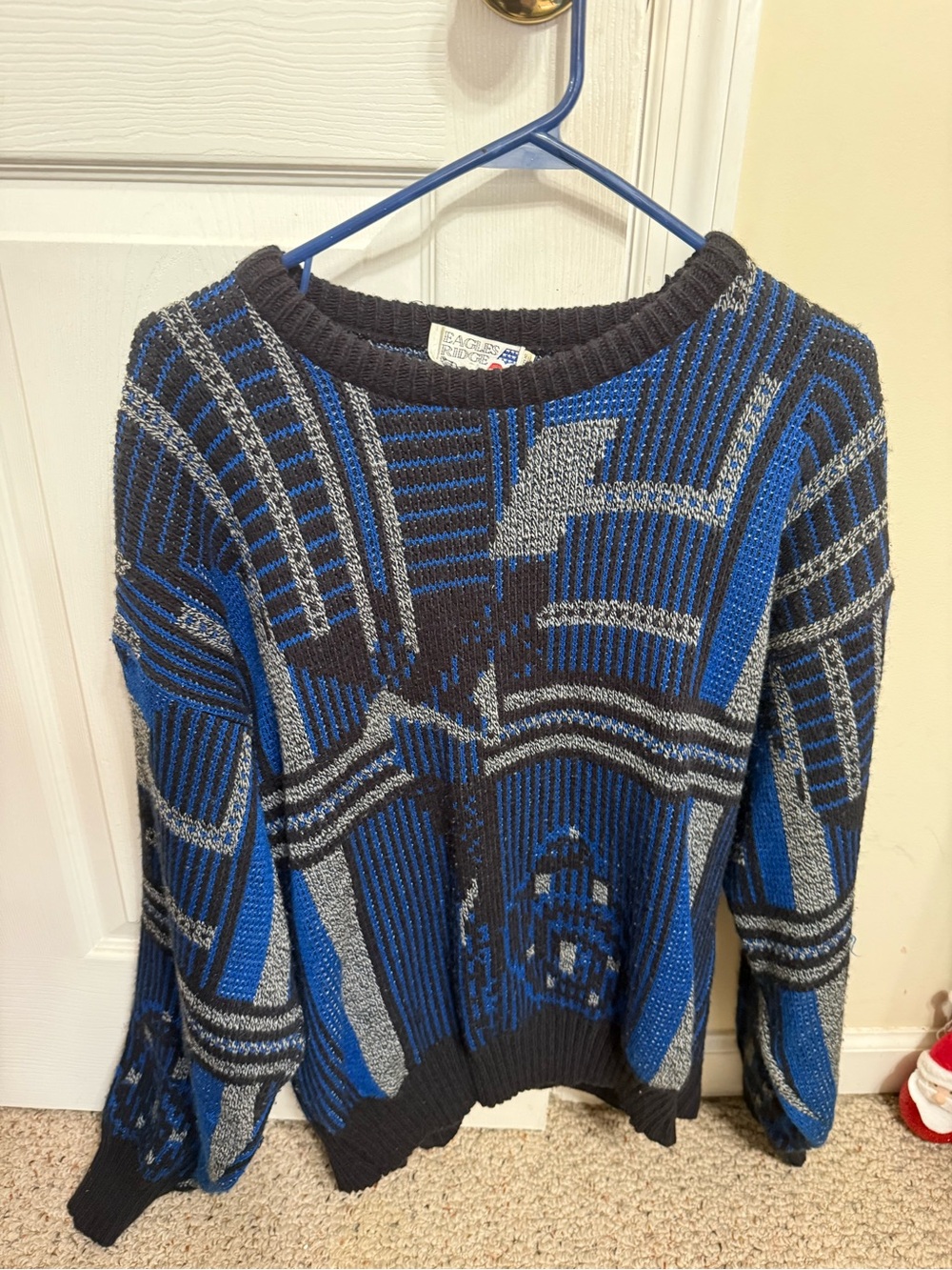 Vintage Acrylic Eagle ridge Blue & Black Geometric Crewneck Sweater size medium